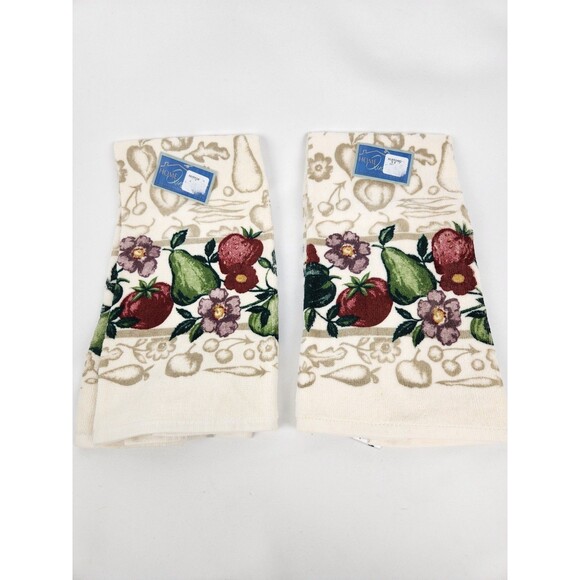 NWT Vintage Cecil Saydah Kitchen Towels Purple Flower Fruit Theme Pear Tomato - Picture 1 of 5